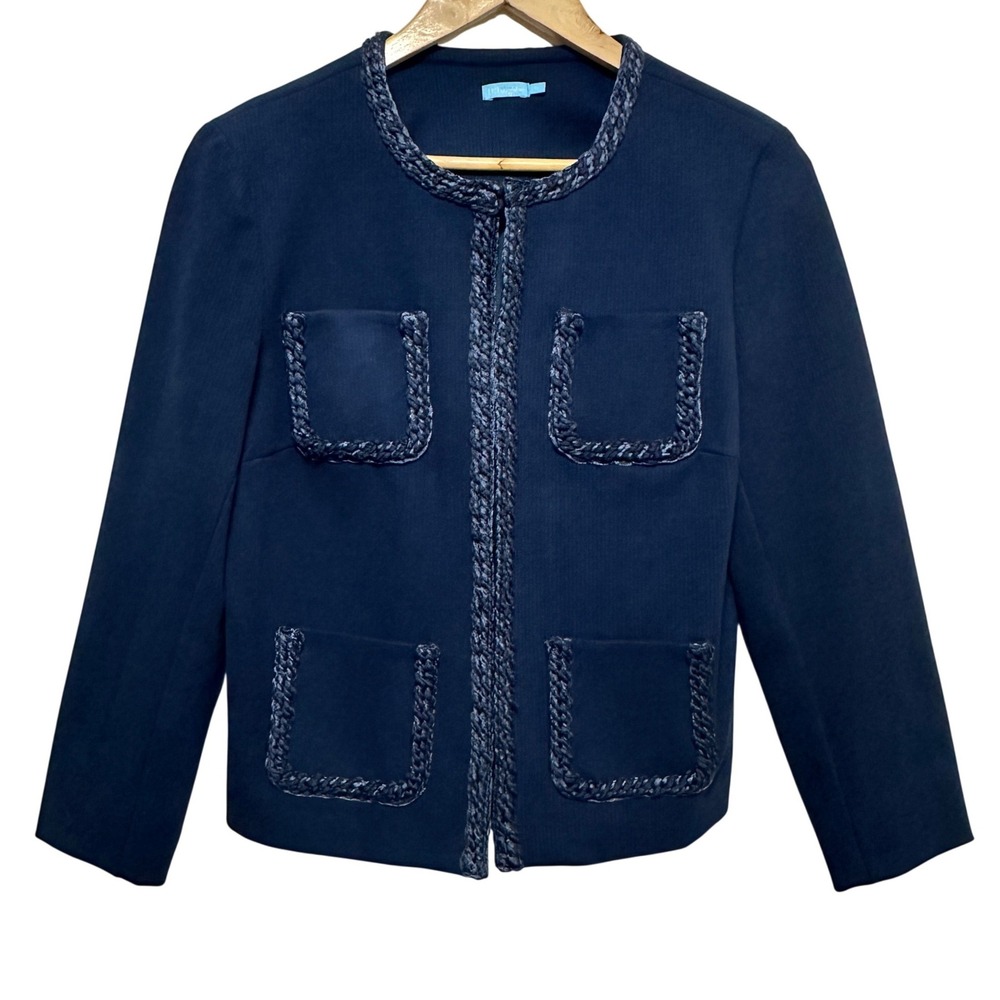 J.McLaughlin Braided Lady Jacket Womens Medium Navy Preppy Classic Old Money